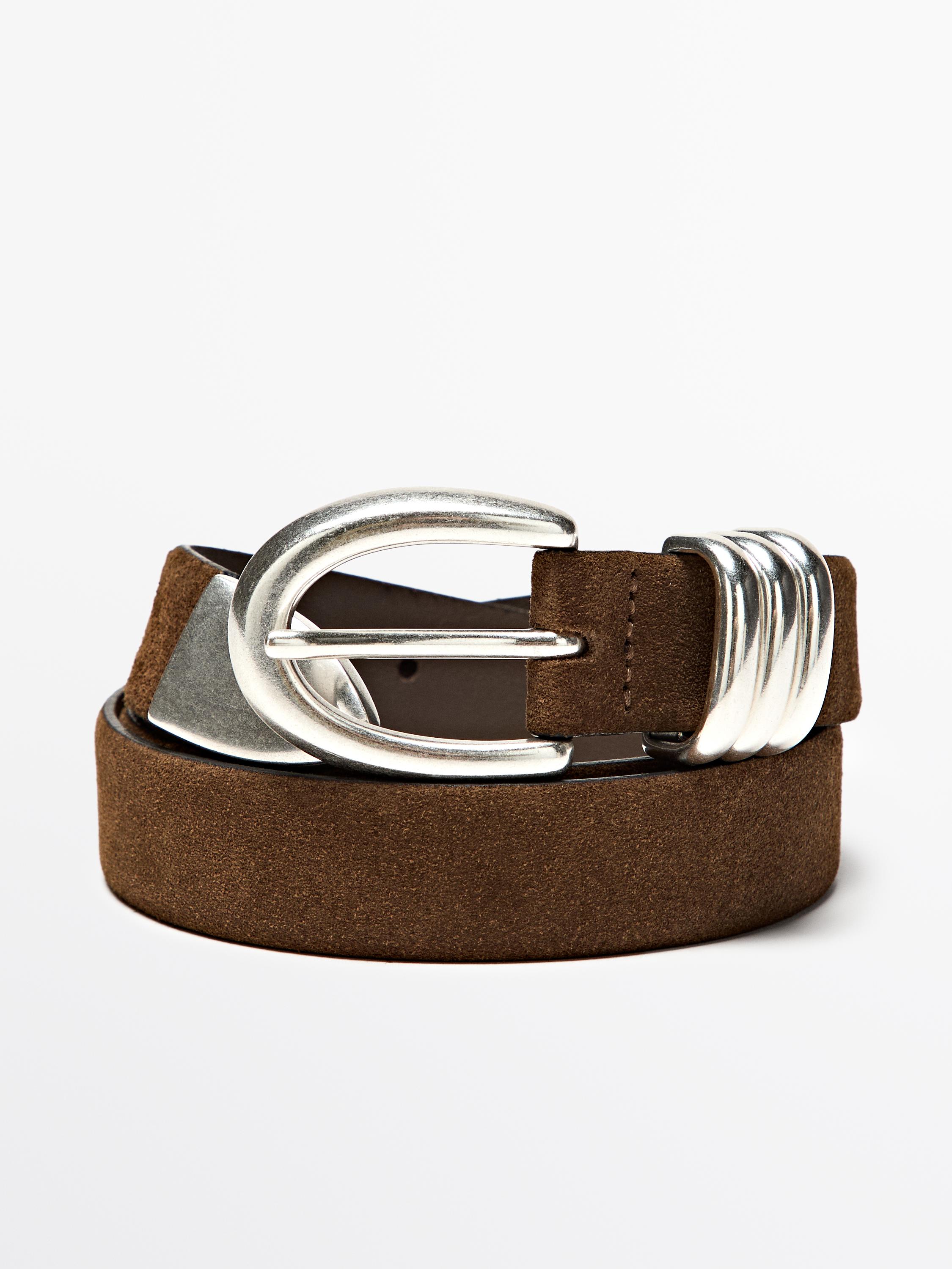 Split leather belt with metal loop